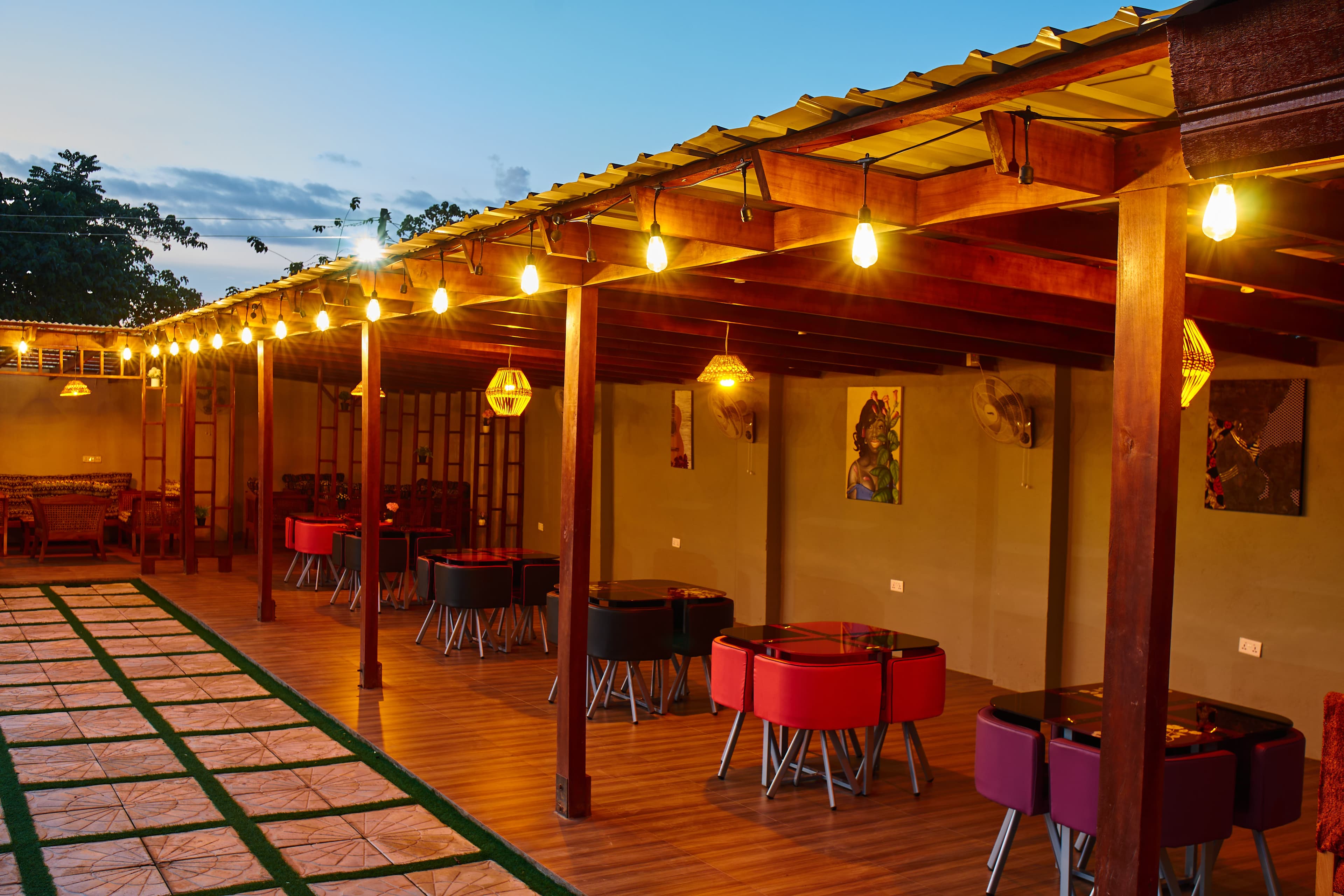 The Royal Maricay outdoor restaurant at dusk